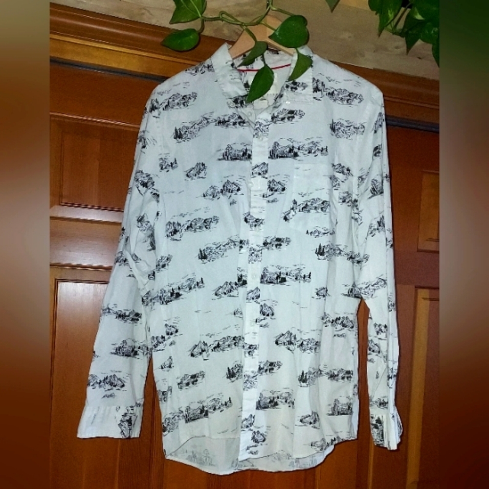 Goodthreads Men's XL Slim-Fit Long Sleeve Landscape Print Shirt